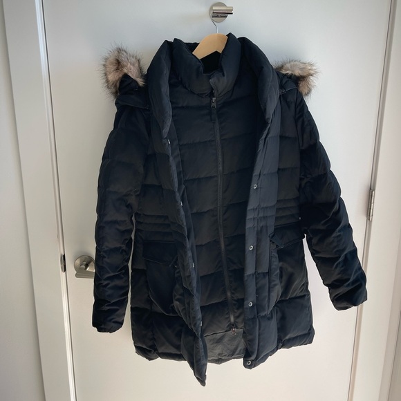 Eddie Bauer Black Quilted Puffer Parka Jacket With Fur Trim - Picture 1 of 8
